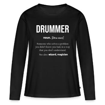 Tambours - T-shirt manches longues Premium bio Femme - noir - Devant - Julia (174cm)