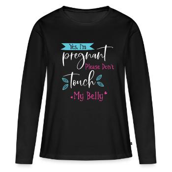 Oui je suis enceinte, ne touchez pas mon ventre - T-shirt manches longues Premium bio Femme - noir - Devant - Julia (174cm)