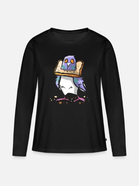 Lustige Taube mit Brot - Tauben Flüsterer Vogel - Frauen Premium Bio Langarmshirt - Schwarz