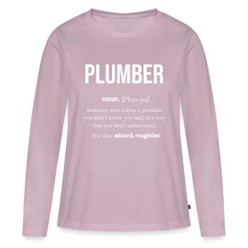 Plombier sanitaire travail tuyau cadeau - T-shirt manches longues Premium bio Femme - rose poudré - Devant - Julia (174cm)
