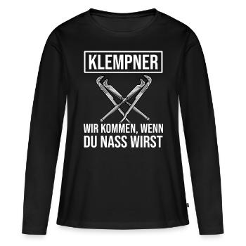 Klempner - Frauen Premium Bio Langarmshirt - Schwarz - Vorne - Julia (174cm)