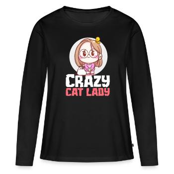 Dame de chat fou - T-shirt manches longues Premium bio Femme - noir - Devant - Julia (174cm)