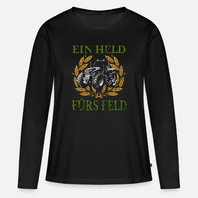 Ein Held fürs Feld Traktor - Frauen Premium Bio Langarmshirt - Schwarz