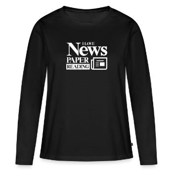 J'adore lire les lecteurs de magazines de journaux - T-shirt manches longues Premium bio Femme - noir - Devant - Julia (174cm)