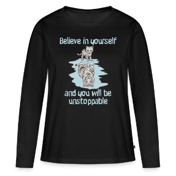 Vision chat mignon tigre du Bengale Croyez en vous - T-shirt manches longues Premium bio Femme - noir - Devant - Julia (174cm)