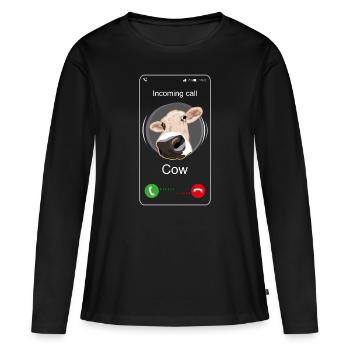 Appel entrant vache - appel drôle - T-shirt manches longues Premium bio Femme - noir - Devant - Julia (174cm)