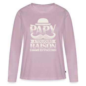Papy Cadeau Humour Papou Humour - T-shirt manches longues Premium bio Femme - rose poudré - Devant - Julia (174cm)