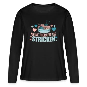 Stricken - Therapie ich muss nur stricken - Frauen Premium Bio Langarmshirt - Schwarz - Vorne - Julia (174cm)