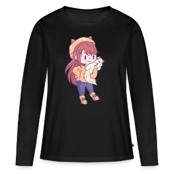 Amant de chat fille - T-shirt manches longues Premium bio Femme - noir - Devant - Julia (174cm)