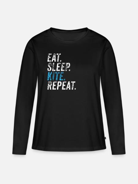 Essen Schlafen Kitesurfing - Kitesurfer - Frauen Premium Bio Langarmshirt - Schwarz