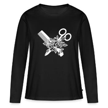 Peigne et ciseaux de coiffure - T-shirt manches longues Premium bio Femme - noir - Devant - Julia (174cm)