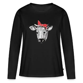 Vache bandana tête de vache moo ferme les vaches - T-shirt manches longues Premium bio Femme - noir - Devant - Julia (174cm)