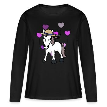 Coeur cheval cheval cheval cheval Cheval Fou de cheval - T-shirt manches longues Premium bio Femme - noir - Devant - Julia (174cm)