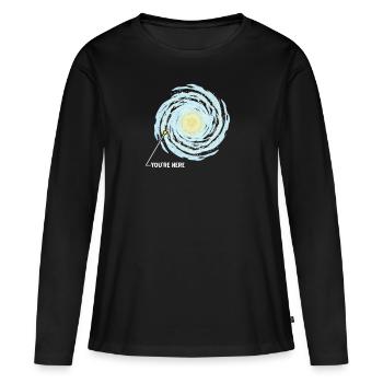 Du bist Hier in der Galaxie - Frauen Premium Bio Langarmshirt - Schwarz - Vorne - Julia (174cm)