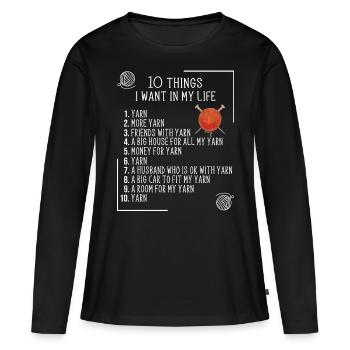 Crochet wool knitting sewing yarn seamstress - Women's Premium Organic Long Sleeve Shirt - black - Front - Julia (174cm)