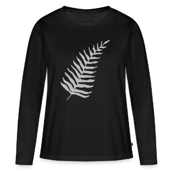 Fern Maori - T-shirt manches longues Premium bio Femme - noir - Devant - Julia (174cm)