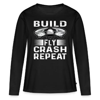 Build Fly Crash Repeat Drones Pilot Quadricopter - T-shirt manches longues Premium bio Femme - noir - Devant - Julia (174cm)