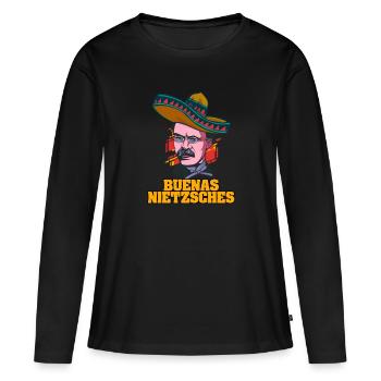 Le motif de Buenas Nietzsche pour un philosophe - T-shirt manches longues Premium bio Femme - noir - Devant - Julia (174cm)