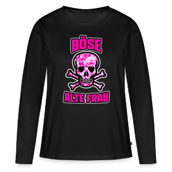 Böse alte Frau Böser Totenkopf Oma Zicke - Frauen Premium Bio Langarmshirt - Schwarz - Vorne - Julia (174cm)