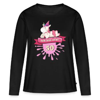 50 Jahre, Runder 50. Geburtstag Einhorn T-Shirt Ge - Frauen Premium Bio Langarmshirt - Schwarz - Vorne - Julia (174cm)