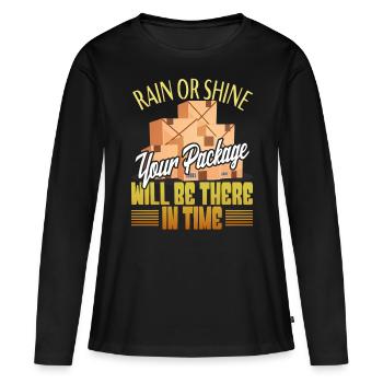 Livraison de colis Livreur de colis Livreur de colis Coursier - T-shirt manches longues Premium bio Femme - noir - Devant - Julia (174cm)