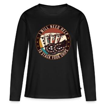 Poker poker - T-shirt manches longues Premium bio Femme - noir - Devant - Julia (174cm)