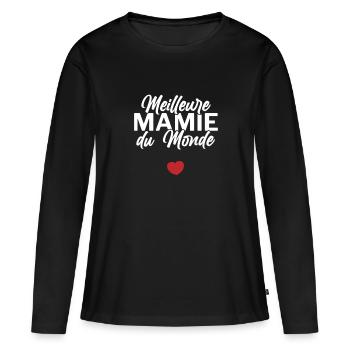 mamie cadeau grand mère fete des grands meres - T-shirt manches longues Premium bio Femme - noir - Devant - Julia (174cm)