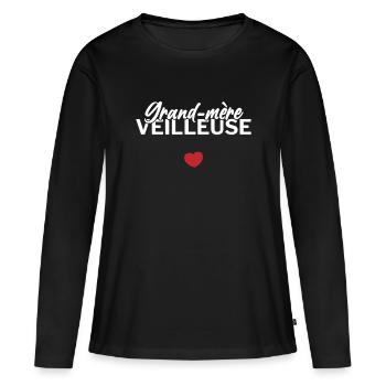 mamie cadeau grand mère fete des grands meres - T-shirt manches longues Premium bio Femme - noir - Devant - Julia (174cm)