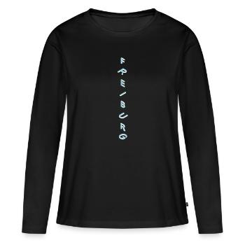 Freiburg - Frauen Premium Bio Langarmshirt - Schwarz - Vorne - Julia (174cm)