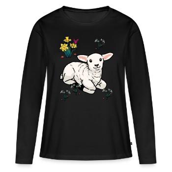 Joyeuse Pâques Nature Printemps Agneau mouton mouton mouton - T-shirt manches longues Premium bio Femme - noir - Devant - Julia (174cm)