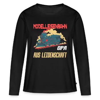 Modelleisenbahner- Opa Modelleisenbahn - Frauen Premium Bio Langarmshirt - Schwarz - Vorne - Julia (174cm)