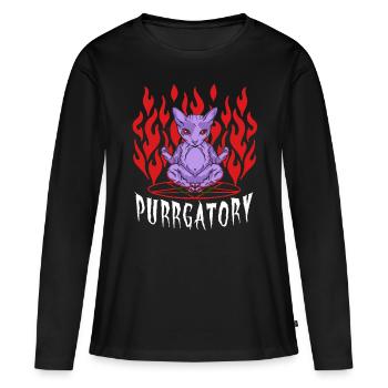 Purrgatory Cat Satan Baphomet - Le purgatoire de chat - T-shirt manches longues Premium bio Femme - noir - Devant - Julia (174cm)