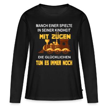 Modelleisenbahner- Opa Modelleisenbahn - Frauen Premium Bio Langarmshirt - Schwarz - Vorne - Julia (174cm)