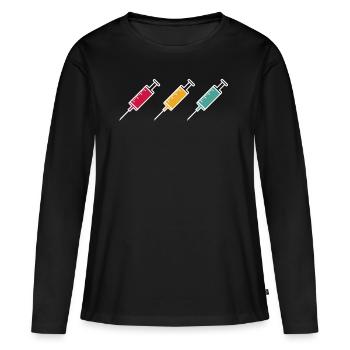 Seringue d’injection aiguille - T-shirt manches longues Premium bio Femme - noir - Devant - Julia (174cm)