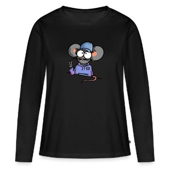 Souris montre la paix - T-shirt manches longues Premium bio Femme - noir - Devant - Julia (174cm)
