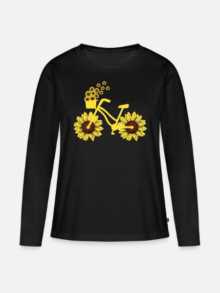 Fahrrad Sonnenblume Radfahren Hippie Sommer Urlaub - Frauen Premium Bio Langarmshirt - Schwarz