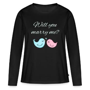 Demande de mariage - T-shirt manches longues Premium bio Femme - noir - Devant - Julia (174cm)