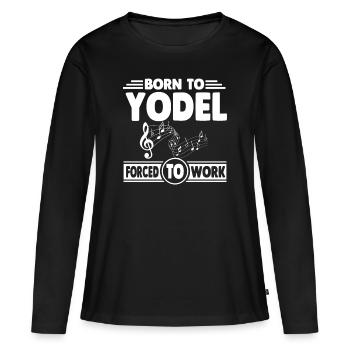 Né à la luge et forcé au travail - T-shirt manches longues Premium bio Femme - noir - Devant - Julia (174cm)
