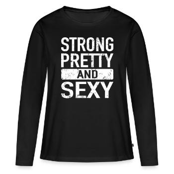 Strong Pretty and Sexy - Fitness Cadeau - T-shirt manches longues Premium bio Femme - noir - Devant - Julia (174cm)