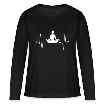 Yoga Bouddha Battement de Cœur - T-shirt manches longues Premium bio Femme - noir - Devant - Julia (174cm)