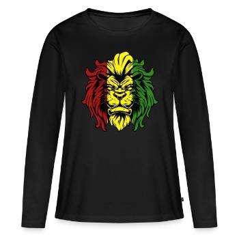 Rasta Lion Roots Reggae Musique Jah Jamaïque cadeau - T-shirt manches longues Premium bio Femme - noir - Devant - Julia (174cm)