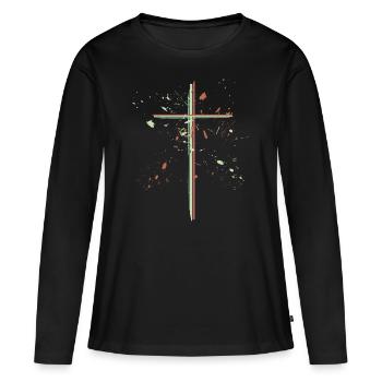 Chrétien - Religion - T-shirt manches longues Premium bio Femme - noir - Devant - Julia (174cm)