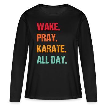 Karaté Arts martiaux Combats de karaté - T-shirt manches longues Premium bio Femme - noir - Devant - Julia (174cm)