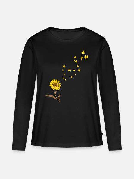 Sonnenblume - Frauen Premium Bio Langarmshirt - Schwarz