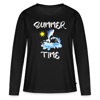 Heure d’été - T-shirt manches longues Premium bio Femme - noir - Devant - Julia (174cm)