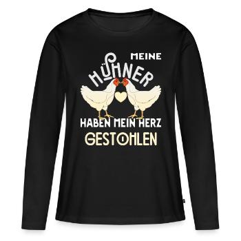 Hühnerstall Hühner Henne Bauer Geschenk - Frauen Premium Bio Langarmshirt - Schwarz - Vorne - Julia (174cm)