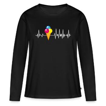 Eiswaffel Herzschlag Eis Eiscreme Eisdiele - Frauen Premium Bio Langarmshirt - Schwarz - Vorne - Julia (174cm)