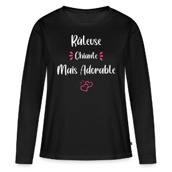 Je suis râleuse chiante mais adorable - T-shirt manches longues Premium bio Femme - noir - Devant - Julia (174cm)