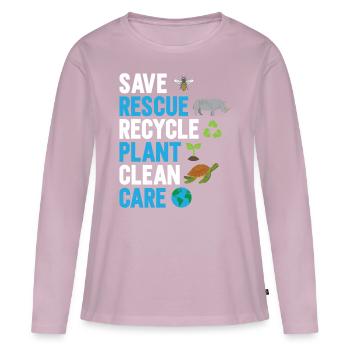 Environnement écologiste - T-shirt manches longues Premium bio Femme - rose poudré - Devant - Julia (174cm)