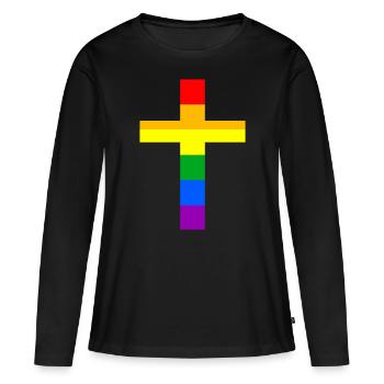 LGBT Kreuz Christentum Regenbogenflagge Kirche - Frauen Premium Bio Langarmshirt - Schwarz - Vorne - Julia (174cm)